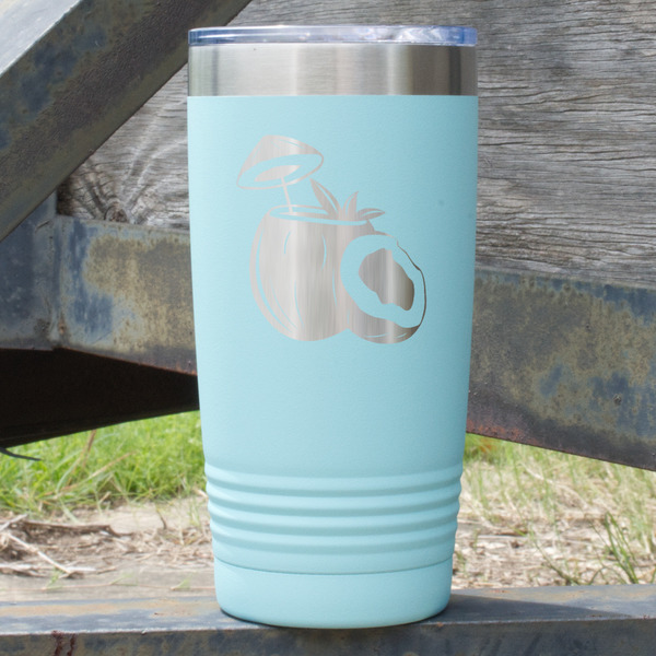 Custom Coconut and Leaves 20 oz Stainless Steel Tumbler - Teal - Double Sided (Personalized)