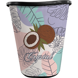 Coconut and Leaves Waste Basket - Double Sided (Black) w/ Name or Text