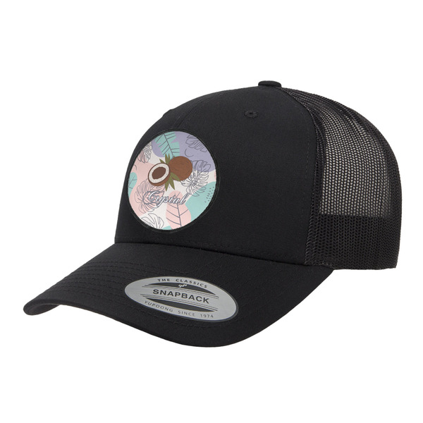 Custom Coconut and Leaves Trucker Hat - Black (Personalized)