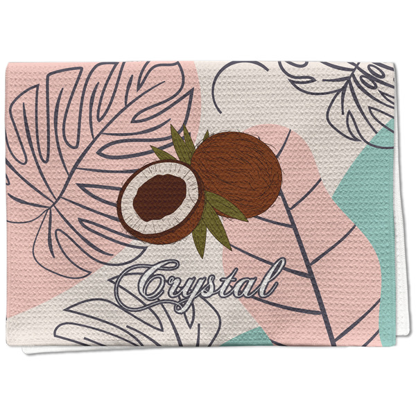 Custom Coconut and Leaves Kitchen Towel - Waffle Weave - Full Color Print (Personalized)