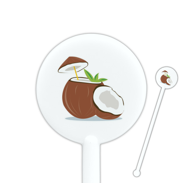 Custom Coconut and Leaves 5.5" Round Plastic Stir Sticks - White - Double Sided