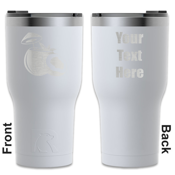 Custom Coconut and Leaves RTIC Tumbler - White - Engraved Front & Back (Personalized)