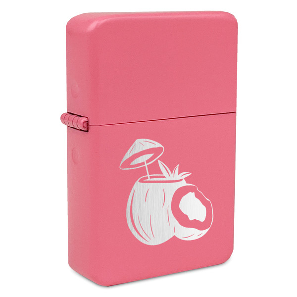 Custom Coconut and Leaves Windproof Lighter - Pink - Single Sided