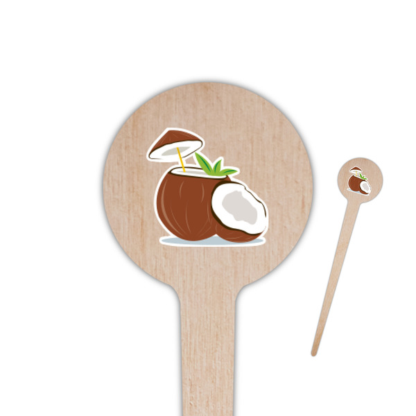 Custom Coconut and Leaves 4" Round Wooden Food Picks - Single Sided