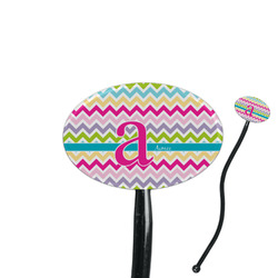 Colorful Chevron 7" Oval Plastic Stir Sticks - Black - Single Sided (Personalized)