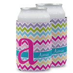 Colorful Chevron Can Cooler (12 oz) w/ Name and Initial