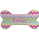 Colorful Chevron Ceramic Dog Ornament - Front w/ Name and Initial