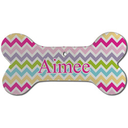 Colorful Chevron Ceramic Dog Ornament - Front w/ Name and Initial