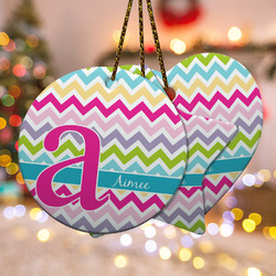 Colorful Chevron Ceramic Ornament w/ Name and Initial