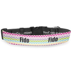 Colorful Chevron Deluxe Dog Collar - Large (13" to 21") (Personalized)