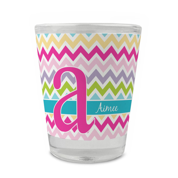 Custom Colorful Chevron Glass Shot Glass - 1.5 oz - Set of 4 (Personalized)