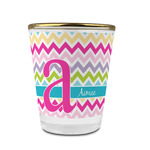 Colorful Chevron Glass Shot Glass - 1.5 oz - with Gold Rim - Set of 4 (Personalized)