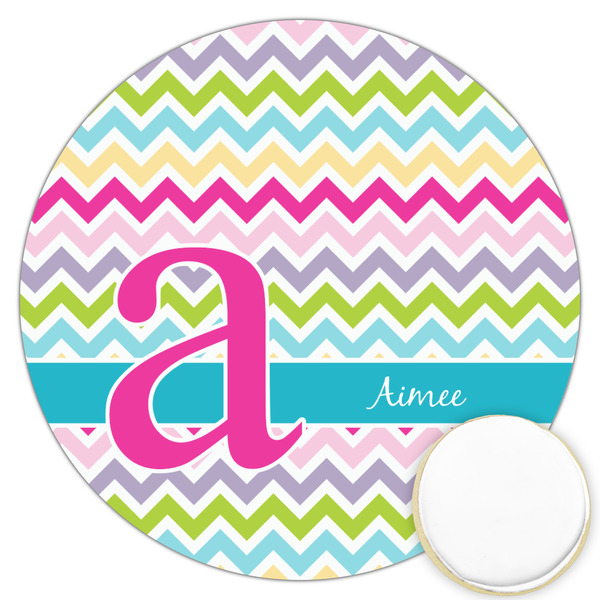 Custom Colorful Chevron Printed Cookie Topper - 3.25" (Personalized)