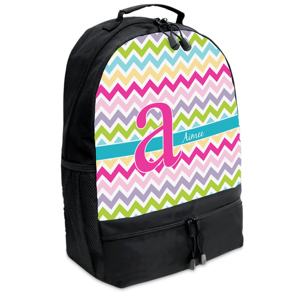 Custom Colorful Chevron Backpacks - Black (Personalized)