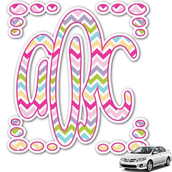 Custom Colorful Chevron Monogram Car Decal (Personalized)