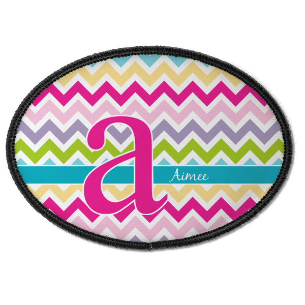 Custom Colorful Chevron Iron On Oval Patch w/ Name and Initial