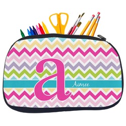 Colorful Chevron Neoprene Pencil Case - Medium w/ Name and Initial