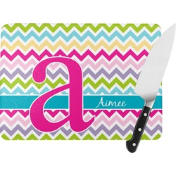 Colorful Chevron Rectangular Glass Cutting Board - Large - 15.25"x11.25" w/ Name and Initial