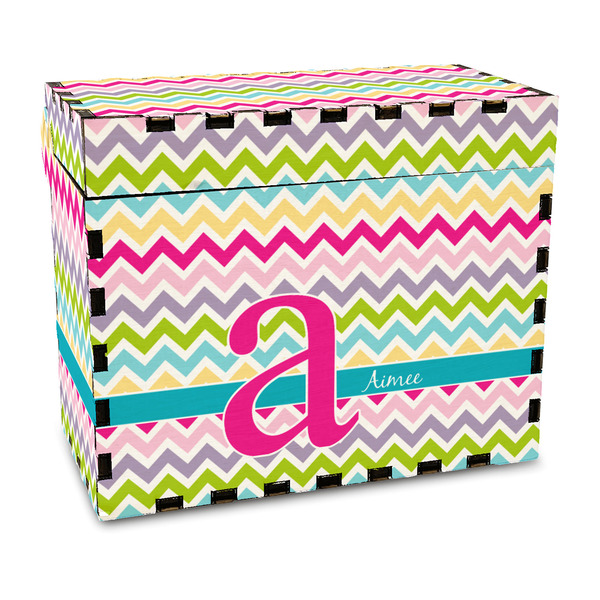 Custom Colorful Chevron Wood Recipe Box - Full Color Print (Personalized)