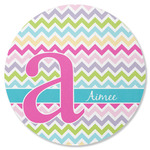 Colorful Chevron Round Rubber Backed Coaster (Personalized)