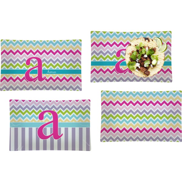 Custom Colorful Chevron Set of 4 Glass Rectangular Lunch / Dinner Plate (Personalized)