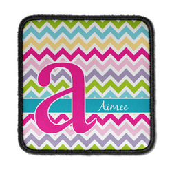 Colorful Chevron Iron On Square Patch w/ Name and Initial