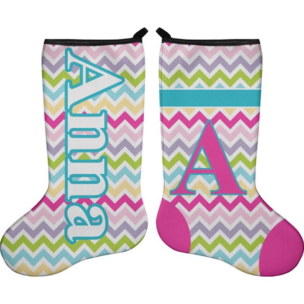 Custom Colorful Chevron Holiday Stocking - Double-Sided - Neoprene (Personalized)