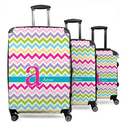 Colorful Chevron 3 Piece Luggage Set - 20" Carry On, 24" Medium Checked, 28" Large Checked (Personalized)