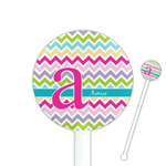 Colorful Chevron 5.5" Round Plastic Stir Sticks - White - Single Sided (Personalized)