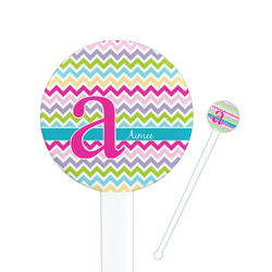 Colorful Chevron 7" Round Plastic Stir Sticks - White - Single Sided (Personalized)