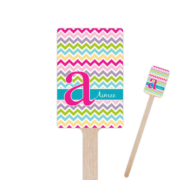 Custom Colorful Chevron 6.25" Rectangle Wooden Stir Sticks - Single Sided (Personalized)