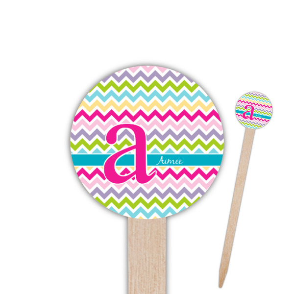 Custom Colorful Chevron 6" Round Wooden Food Picks - Single Sided (Personalized)