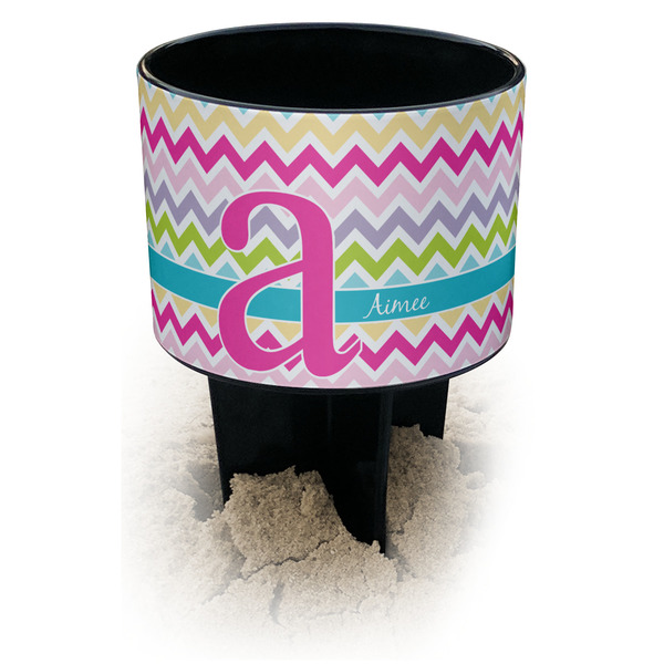 Custom Colorful Chevron Black Beach Spiker Drink Holder (Personalized)