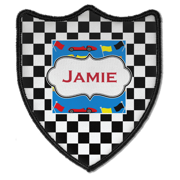 Custom Checkers & Racecars Iron On Shield Patch B w/ Name or Text