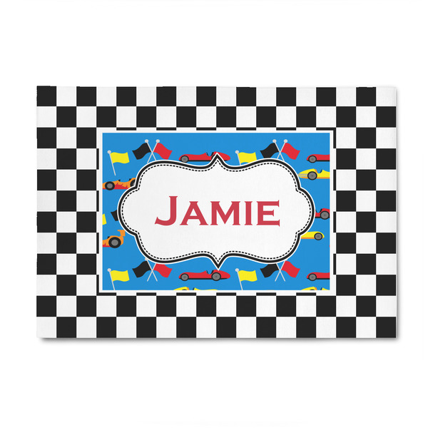 Custom Checkers & Racecars 4' x 6' Patio Rug (Personalized)