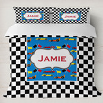 Checkers & Racecars Duvet Cover Set - King (Personalized)