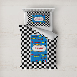Checkers & Racecars Duvet Cover Set - Twin (Personalized)