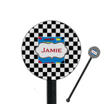 Checkers & Racecars 5.5" Round Plastic Stir Sticks - Black - Double Sided (Personalized)