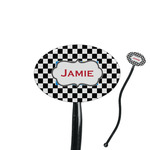 Checkers & Racecars 7" Oval Plastic Stir Sticks - Black - Single Sided (Personalized)