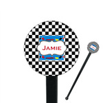 Checkers & Racecars 7" Round Plastic Stir Sticks - Black - Single Sided (Personalized)