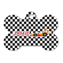 Checkers & Racecars Bone Shaped Dog ID Tag - Large (Personalized)