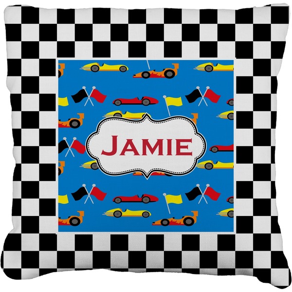 Custom Checkers & Racecars Faux-Linen Throw Pillow 18" (Personalized)