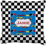 Checkers & Racecars Faux-Linen Throw Pillow 20" (Personalized)