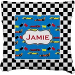 Checkers & Racecars Faux-Linen Throw Pillow (Personalized)