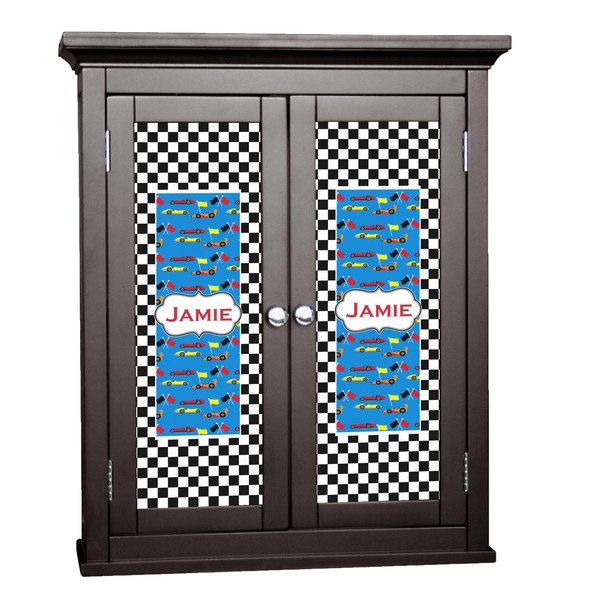Custom Checkers & Racecars Cabinet Decal - Large (Personalized)
