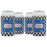 Checkers & Racecars Can Cooler (12 oz) - Set of 4 w/ Name or Text