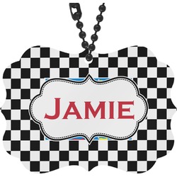 Checkers & Racecars Rear View Mirror Charm (Personalized)