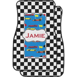 Checkers & Racecars Car Floor Mats (Front Seat) (Personalized)