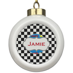 Checkers & Racecars Ceramic Ball Ornament (Personalized)