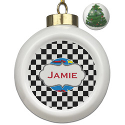 Checkers & Racecars Ceramic Ball Ornament - Christmas Tree (Personalized)